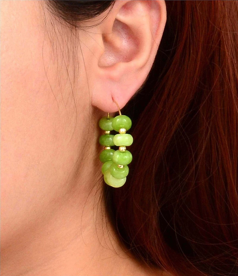 Barse Golden and Green Jade Citrus Tide Hoop Earrings