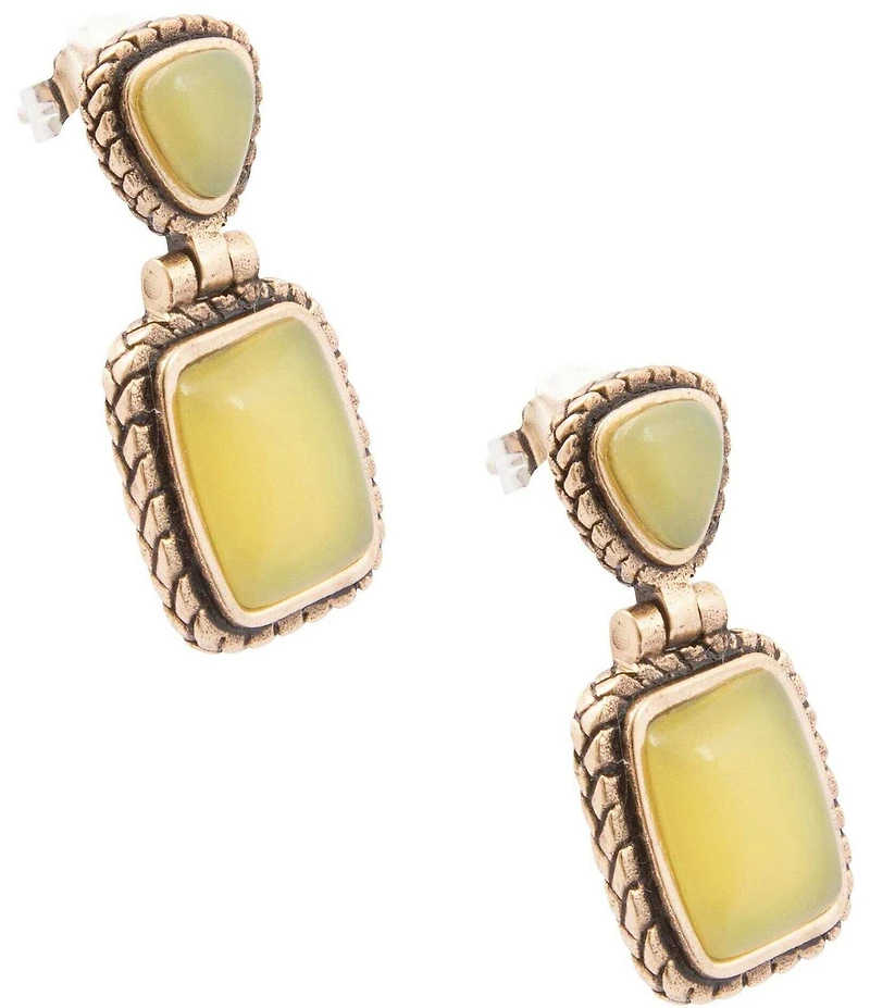 Barse Golden And Green Jade Willow Drop Earrings