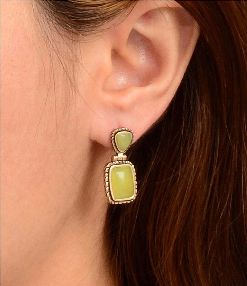 Barse Golden And Green Jade Willow Drop Earrings