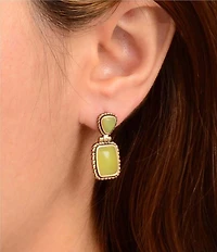 Barse Golden And Green Jade Willow Drop Earrings