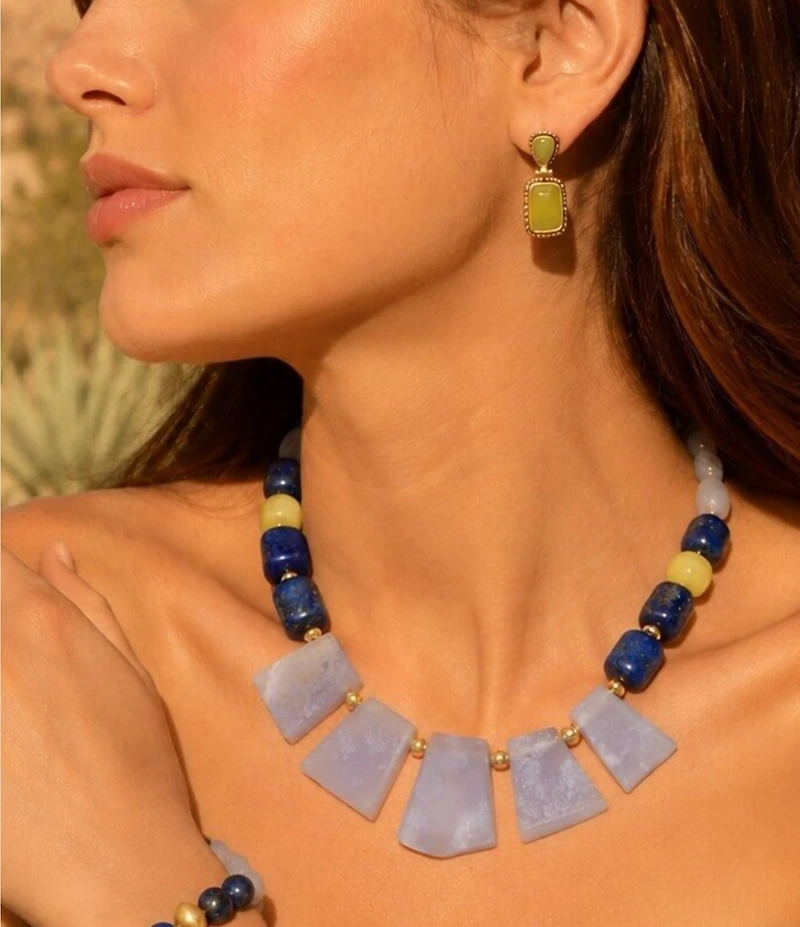 Barse Golden And Green Jade Willow Drop Earrings