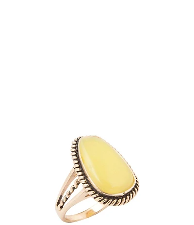 Barse Golden And Green Jade Willow Statement Ring
