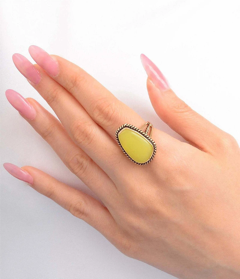 Barse Golden And Green Jade Willow Statement Ring
