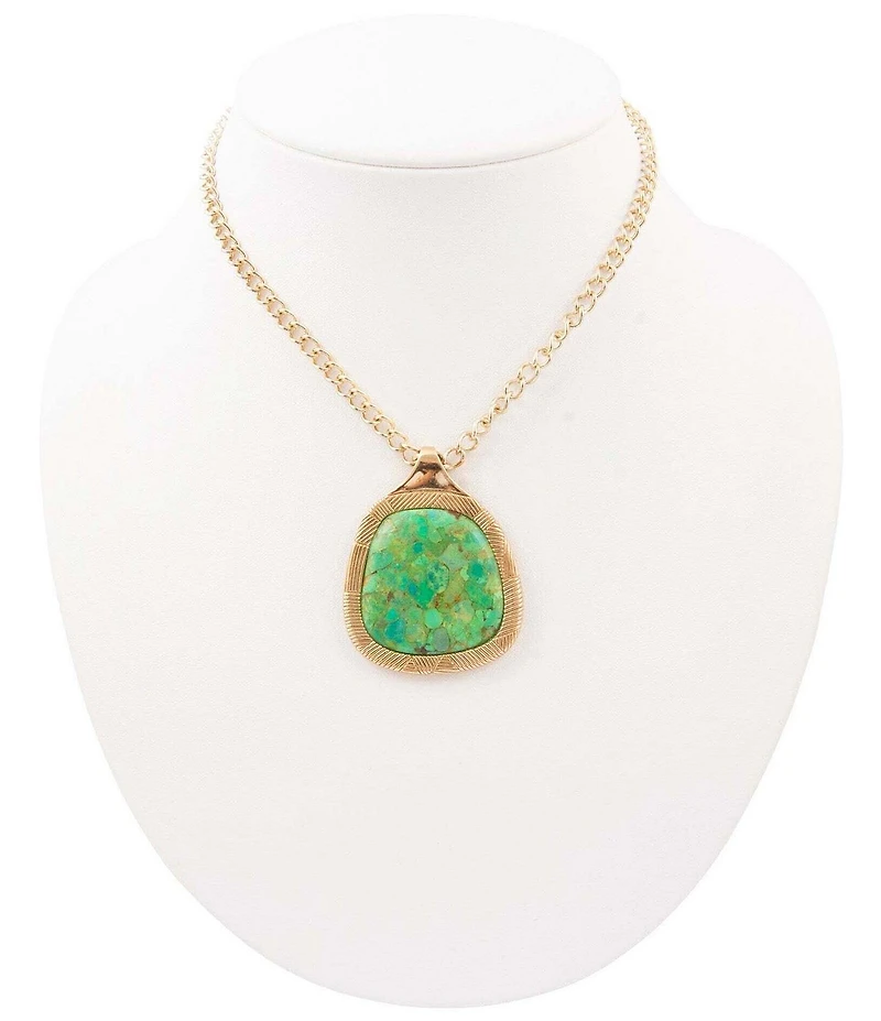Barse Golden and Lime Turquoise Verdant Dune Short Pendant Necklace