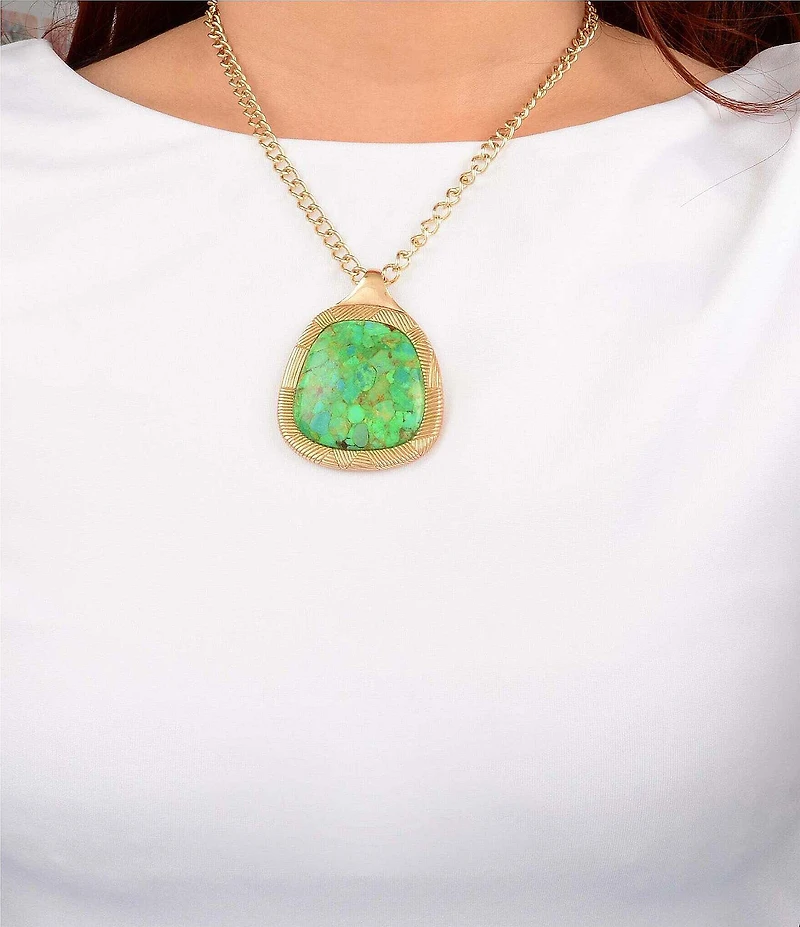Barse Golden and Lime Turquoise Verdant Dune Short Pendant Necklace