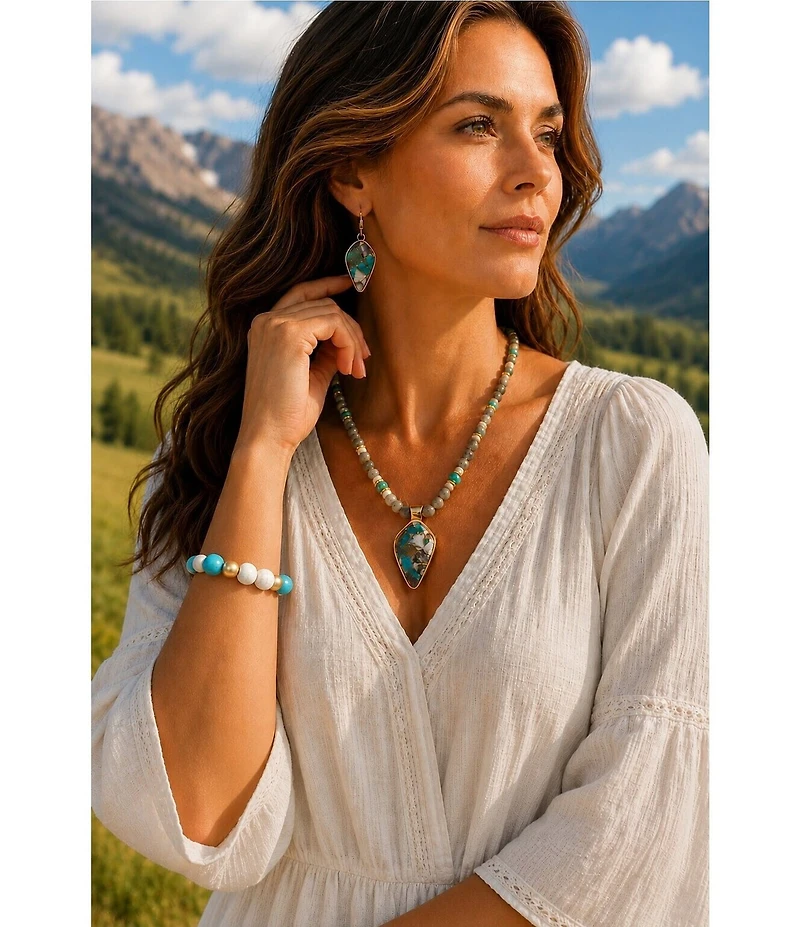 Barse Golden And Magnesite Blue Mesa Stretch Bracelet