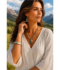 Barse Golden And Magnesite Blue Mesa Stretch Bracelet