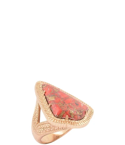 Barse Golden and Metal Infused Red Magnesite Arrow Statement Ring
