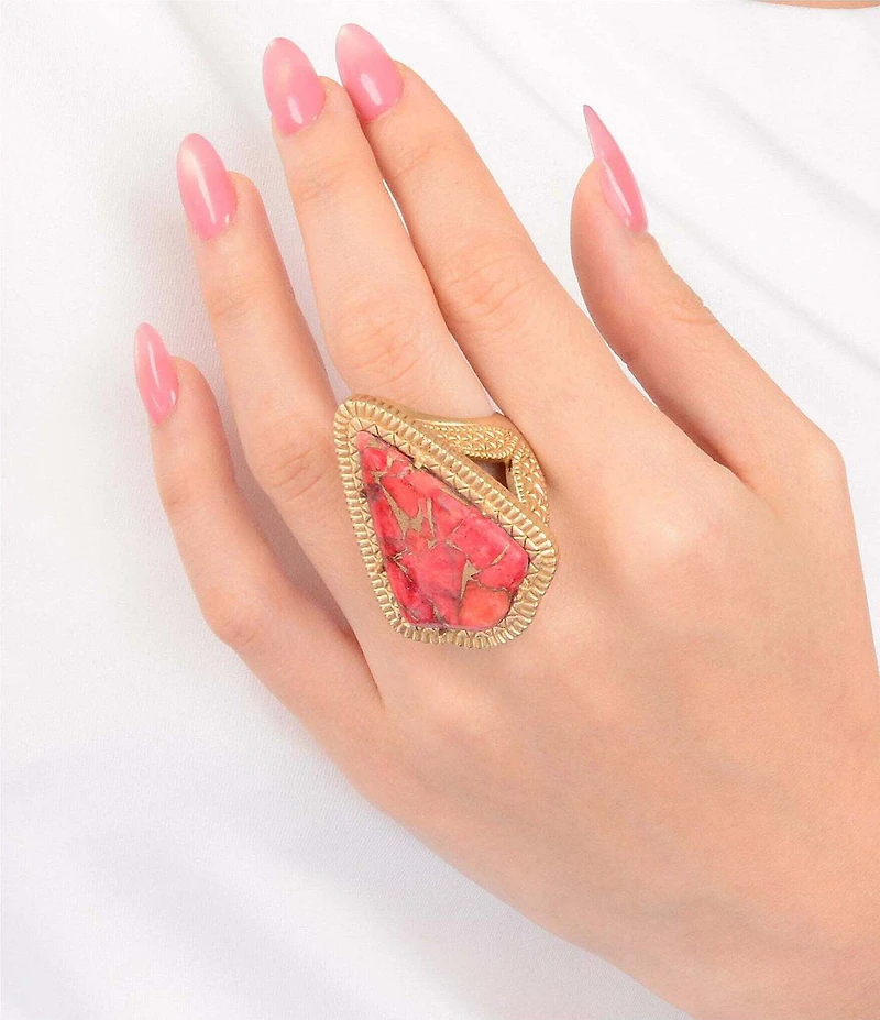Barse Golden and Metal Infused Red Magnesite Arrow Statement Ring
