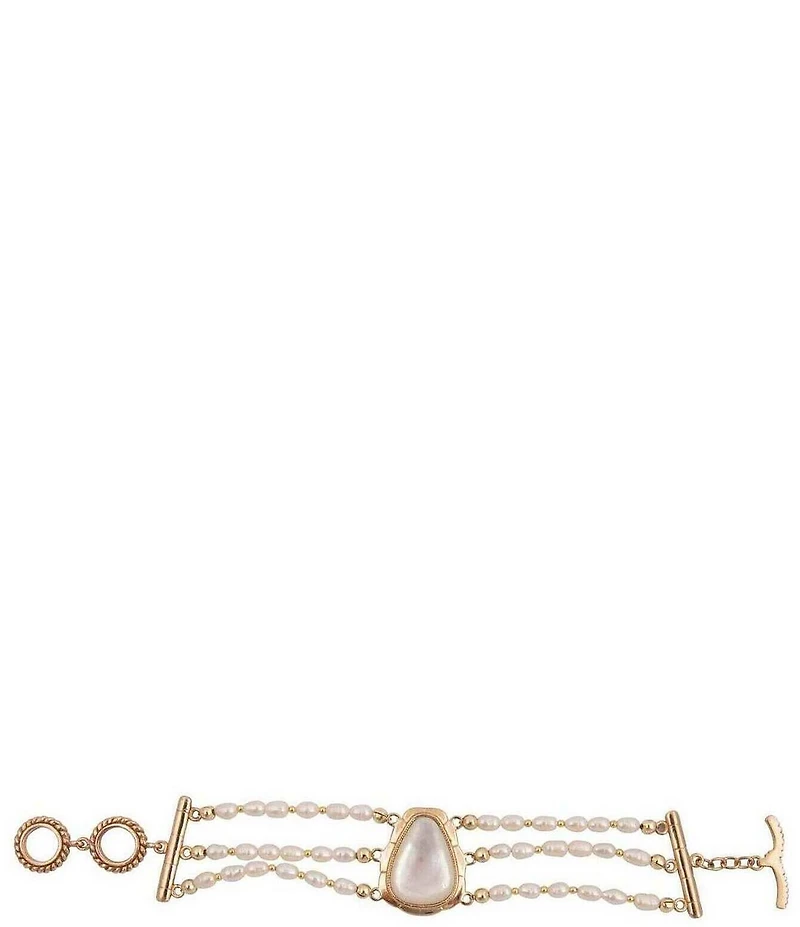 Barse Desert Plume Golden And Mother Of Pearl Adjustable Line Bracelet