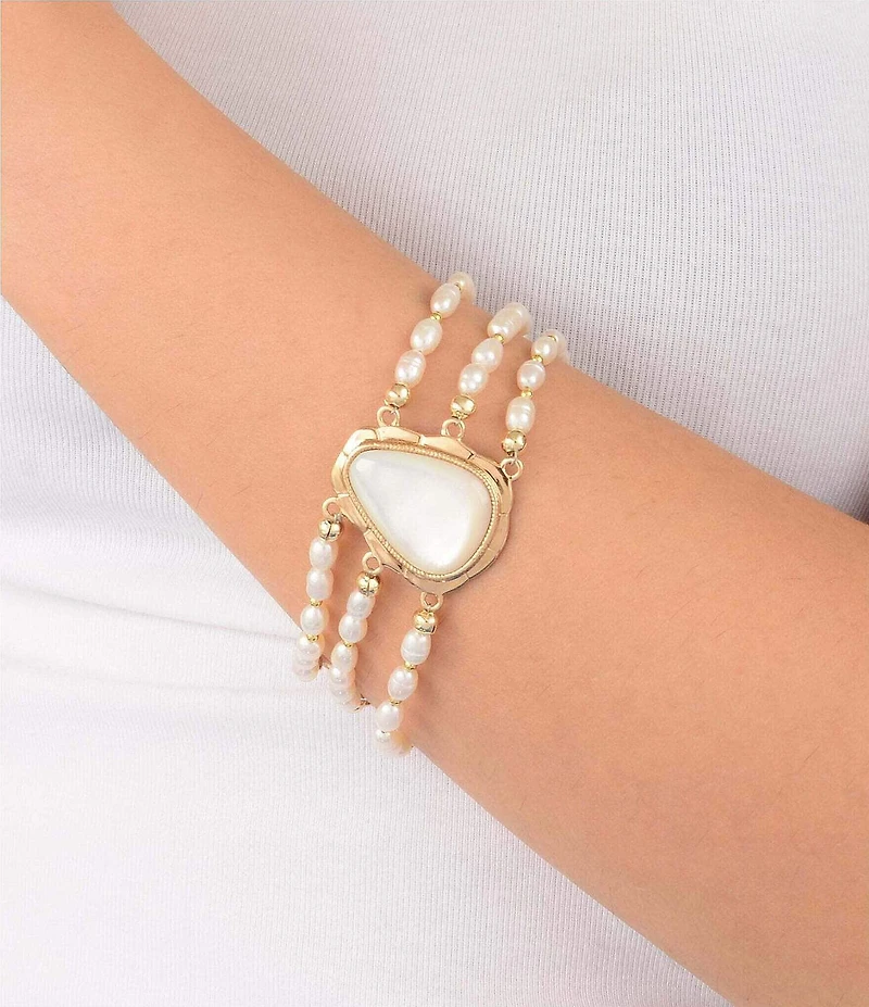 Barse Desert Plume Golden And Mother Of Pearl Adjustable Line Bracelet