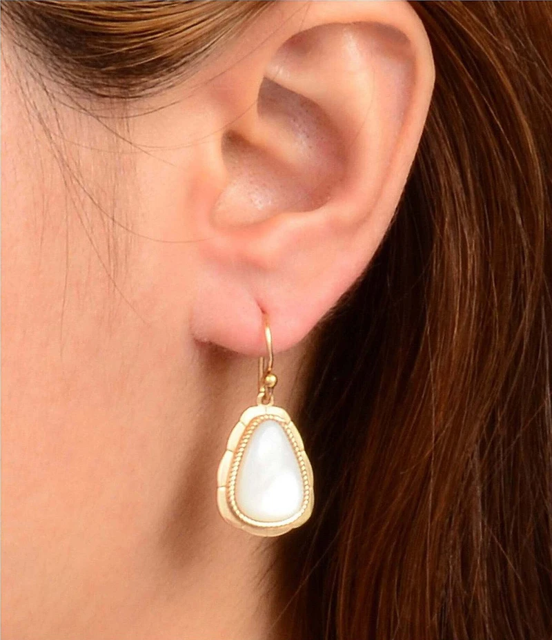 Barse Desert Plume Golden and Mother Of Pearl Drop Earrings