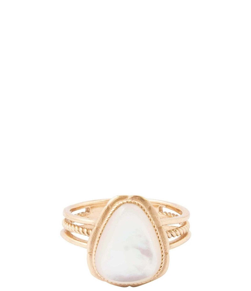 Barse Golden And Mother Of Pearl Desert Plume Statement Ring