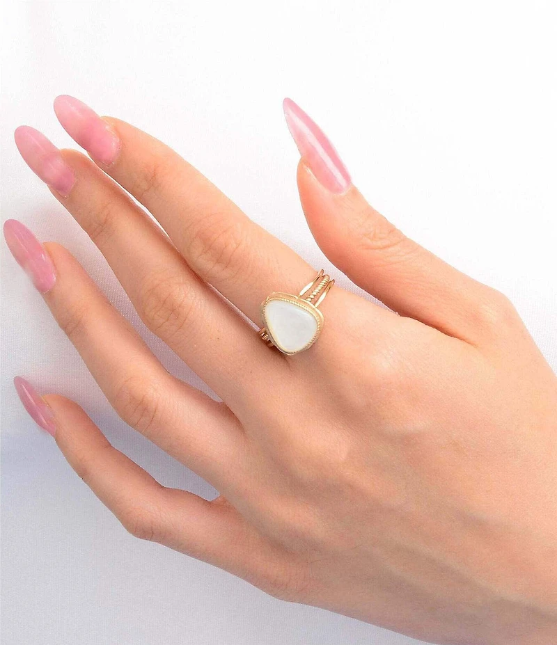 Barse Golden And Mother Of Pearl Desert Plume Statement Ring