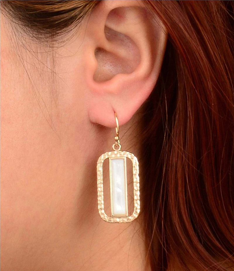 Barse Golden And Mother Of Pearl Wavy Drop Earrings
