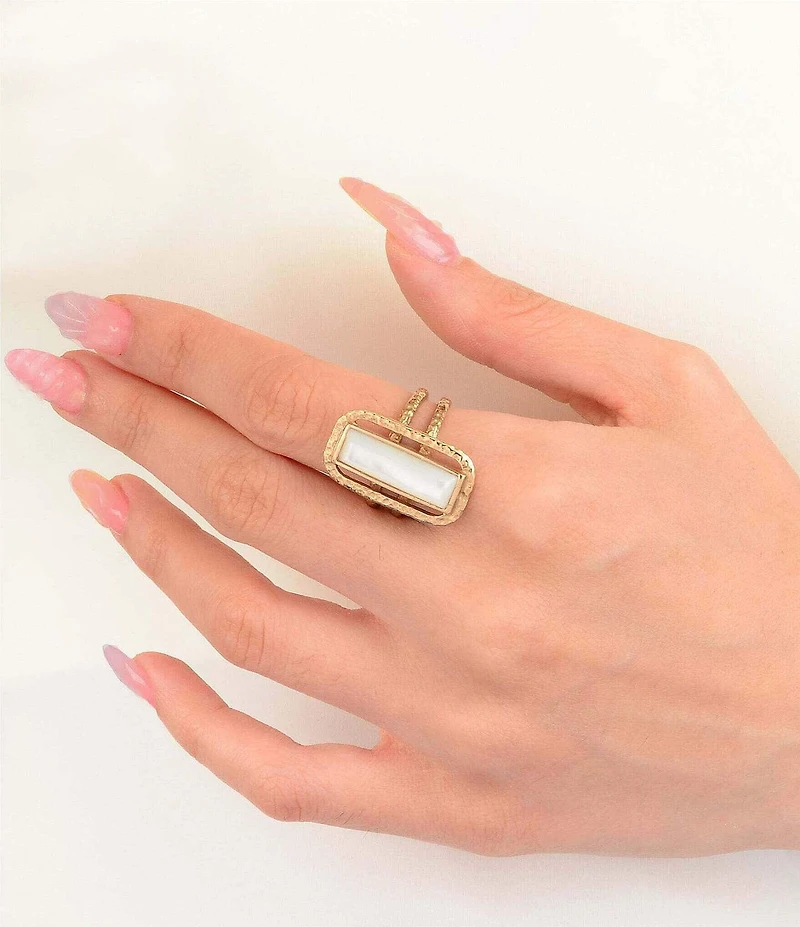 Barse Golden And Mother Of Pearl Wavy Statement Ring