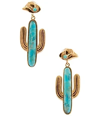 Barse Golden and Turquoise Cowboy Cactus Statement Drop Earrings
