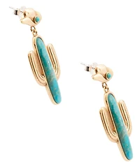 Barse Golden and Turquoise Cowboy Cactus Statement Drop Earrings