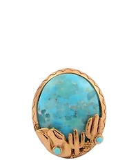 Barse Golden and Turquoise Cowboy Cactus Statement Ring