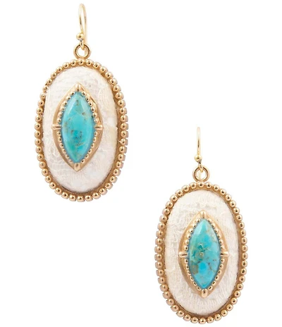 Barse Golden and Turquoise Ethereal Lace Statement Drop Earrings