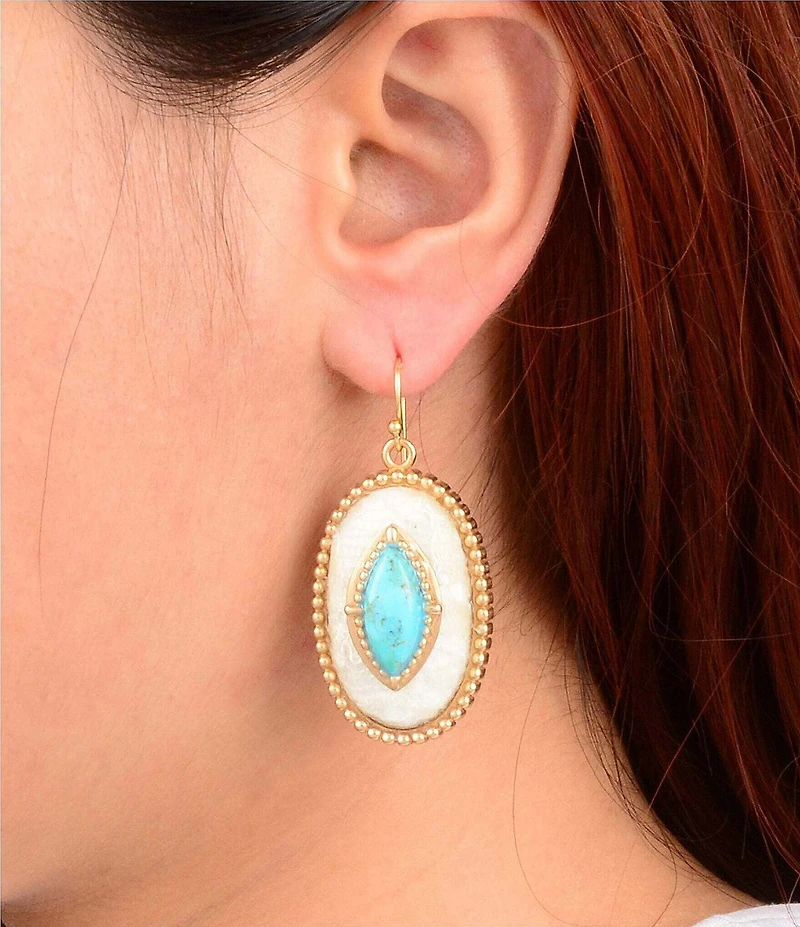 Barse Golden and Turquoise Ethereal Lace Statement Drop Earrings