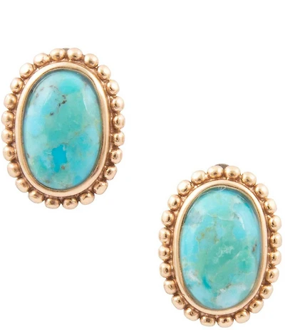Barse Golden and Turquoise Horizon Clip Drop Earrings