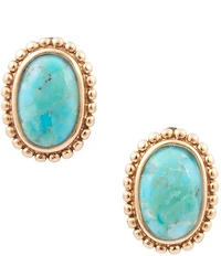 Barse Golden and Turquoise Horizon Clip Drop Earrings