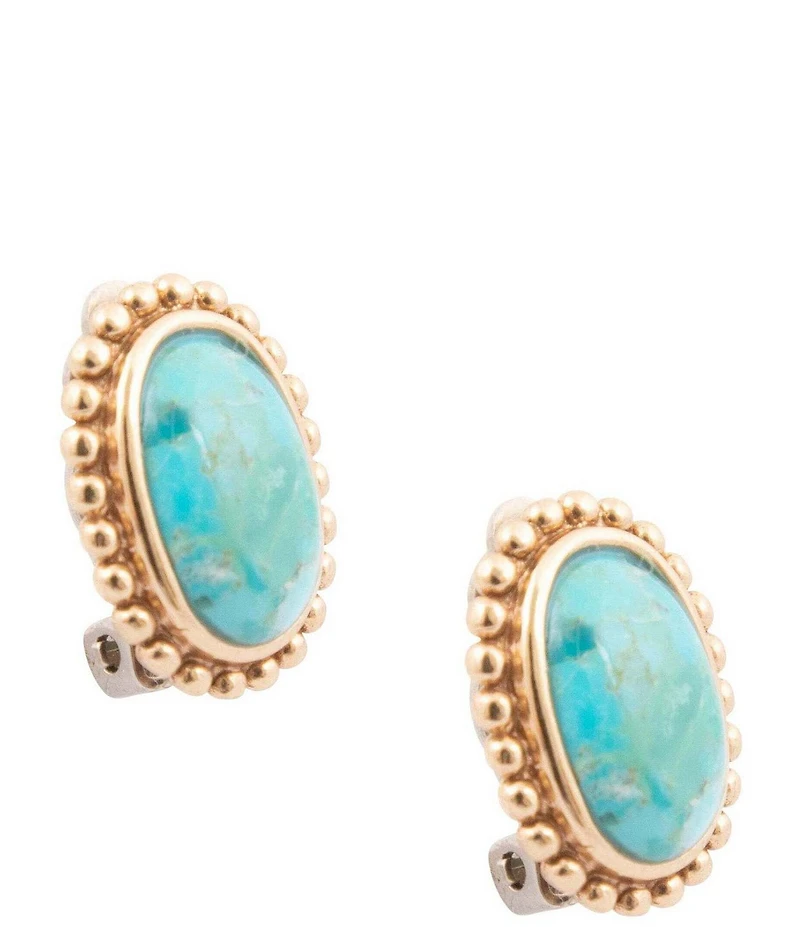 Barse Golden and Turquoise Horizon Clip Drop Earrings