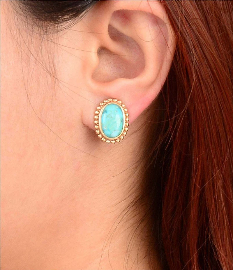 Barse Golden and Turquoise Horizon Clip Drop Earrings