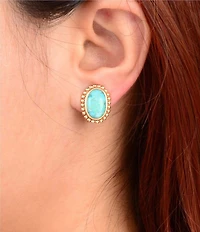 Barse Golden and Turquoise Horizon Clip Drop Earrings