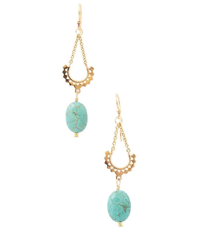 Barse Golden And Turquoise Magnesite Breeze Drop Earrings