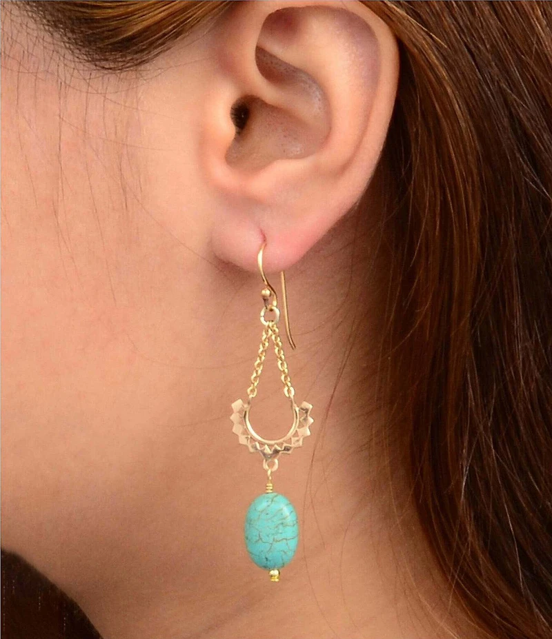 Barse Golden And Turquoise Magnesite Breeze Drop Earrings