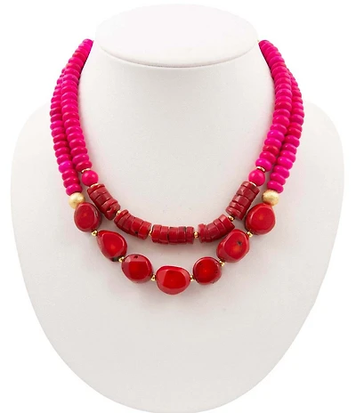 Barse Golden, Bamboo Coral and Magnesite Coral Kiss Statement Necklace
