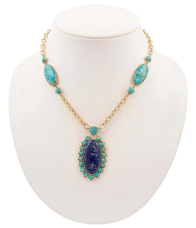 Barse Golden Oasis Royale Genuine Turquoise And Lapis Short Pendant Necklace
