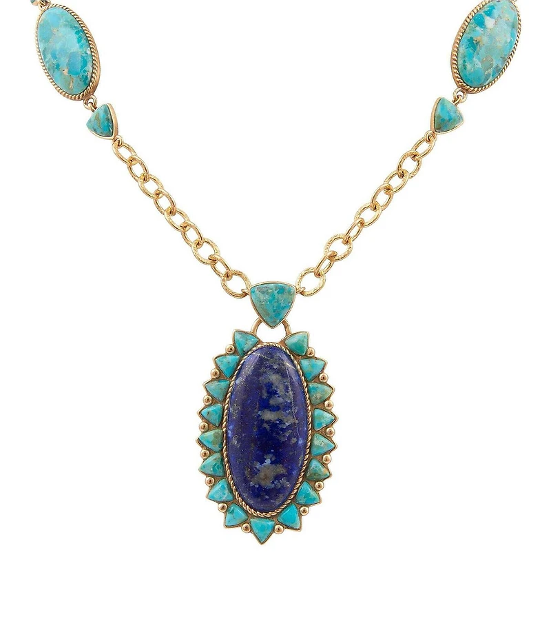 Barse Golden Oasis Royale Genuine Turquoise And Lapis Short Pendant Necklace
