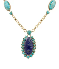 Barse Golden Oasis Royale Genuine Turquoise And Lapis Short Pendant Necklace