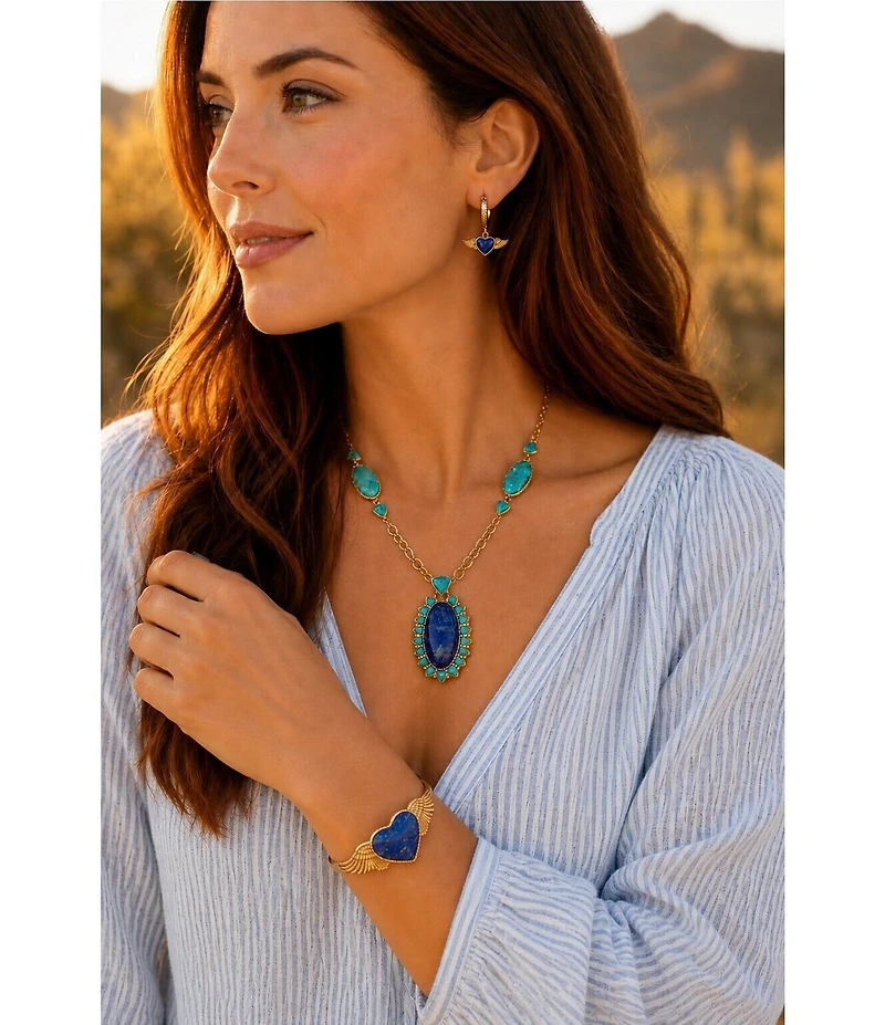 Barse Oasis Royale Golden Genuine Turquoise Lapis Short Pendant Necklace