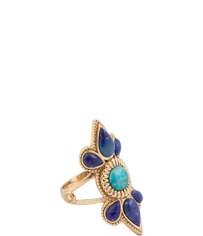 Barse Sunburst Golden Genuine Turquoise And Lapis Statement Ring