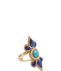 Barse Sunburst Golden Genuine Turquoise And Lapis Statement Ring