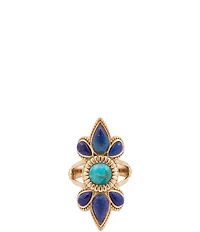 Barse Sunburst Golden Genuine Turquoise And Lapis Statement Ring