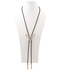 Barse Golden Genuine Turquoise And Mother Of Pearl Longhorn Bolo Long Pendant Necklace