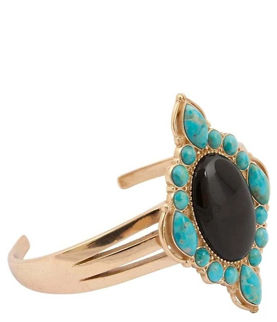Barse Desert Night Golden, Genuine Turquoise And Onyx Cuff Bracelet