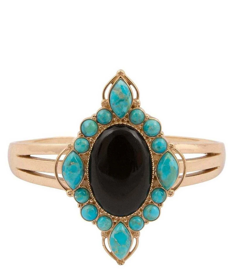 Barse Desert Night Golden, Genuine Turquoise And Onyx Cuff Bracelet