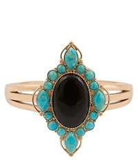 Barse Desert Night Golden, Genuine Turquoise And Onyx Cuff Bracelet