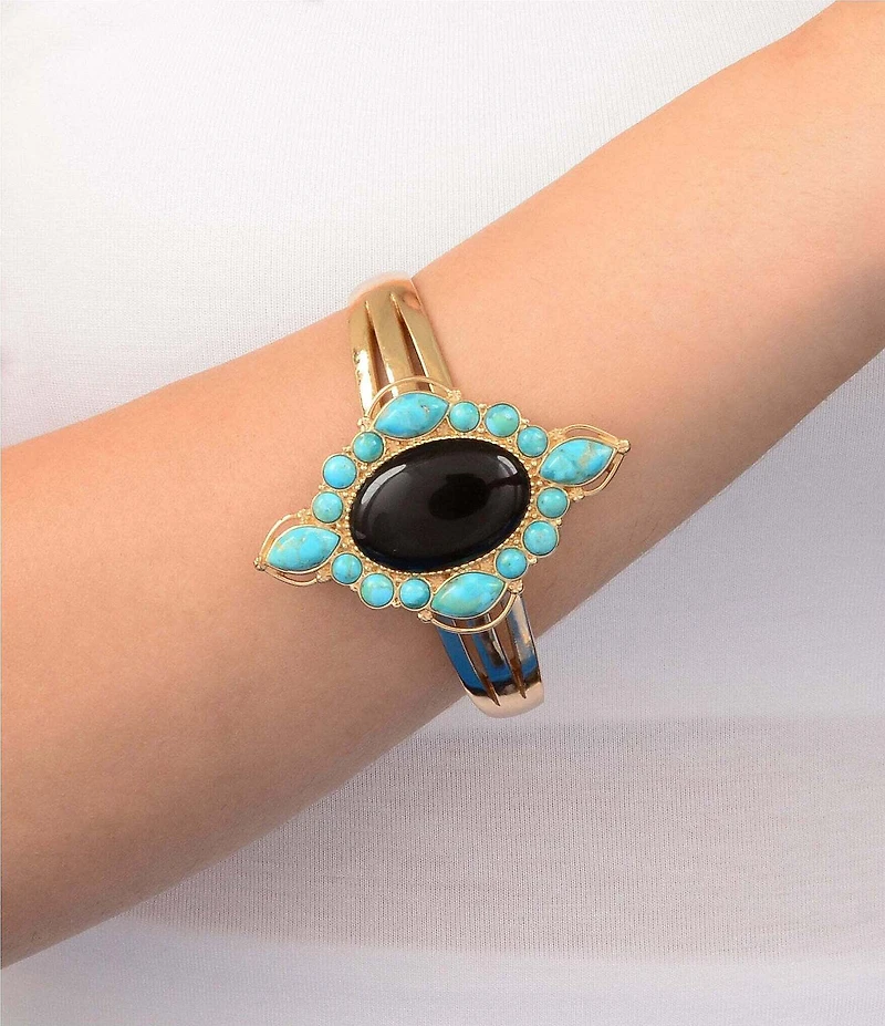 Barse Desert Night Golden, Genuine Turquoise And Onyx Cuff Bracelet