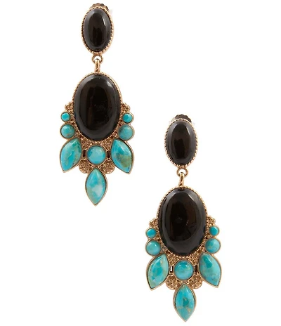 Barse Golden, Genuine Turquoise And Onyx Desert Night Statement Drop Earrings