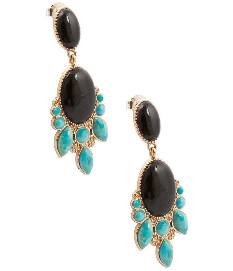 Barse Golden, Genuine Turquoise And Onyx Desert Night Statement Drop Earrings