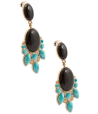 Barse Golden, Genuine Turquoise And Onyx Desert Night Statement Drop Earrings