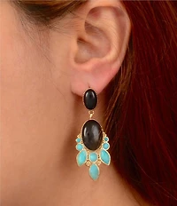 Barse Golden, Genuine Turquoise And Onyx Desert Night Statement Drop Earrings