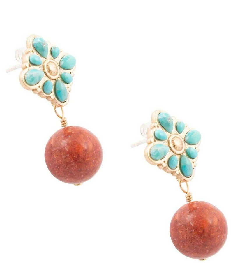 Barse Santa Fe Turquoise and Sponge Coral Drop Earrings